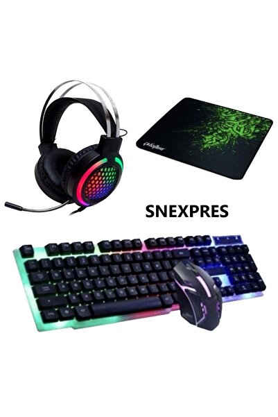 SNEXPRES 4in1 Rgb Klavye Mause Pad Kulaklık Esport Oyuncu Gaming Set 7.1 Oyun...
