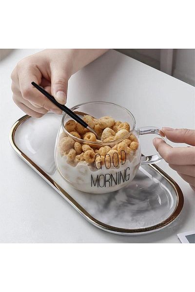 BLUE SİDE Heat Resistant Good Morning Good Morning 400 ml Borosilicate Glass Mug Gift