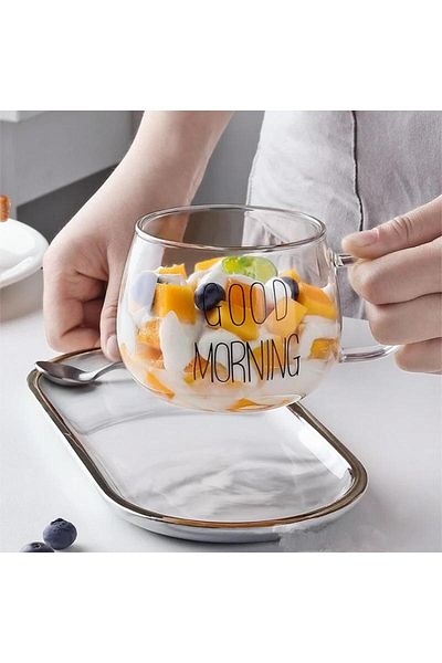 BLUE SİDE Heat Resistant Good Morning Good Morning 400 ml Borosilicate Glass Mug Gift