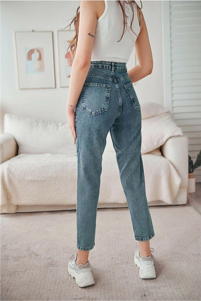MAKRAS EXCLUSIVE Buggytrend Snow Wash High Waist Lycra Mom Jeans