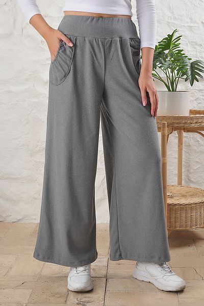 ESPİNA High Waist and Pocket Wide Leg Women's Knitted Trousers - Soft Quality