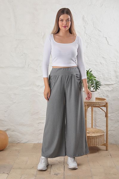 ESPİNA High Waist and Pocket Wide Leg Women's Knitted Trousers - Soft Quality