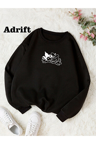 Adrift Hanorac din bumbac oversize colorat Kuromi, negru