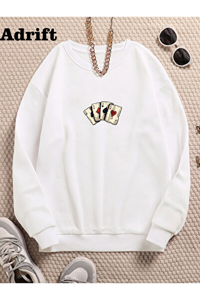 Adrift Hanorac din bumbac cu decolteu oversize colorat de cărămizi alb