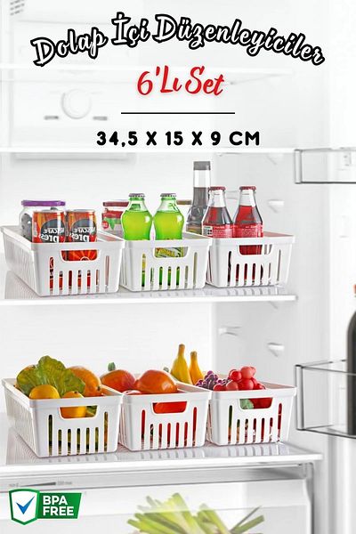 Open Home Concept Set of 6 No:2 Multi-Purpose Cabinet Organizer Basket - Bathroom Organizer WHITE