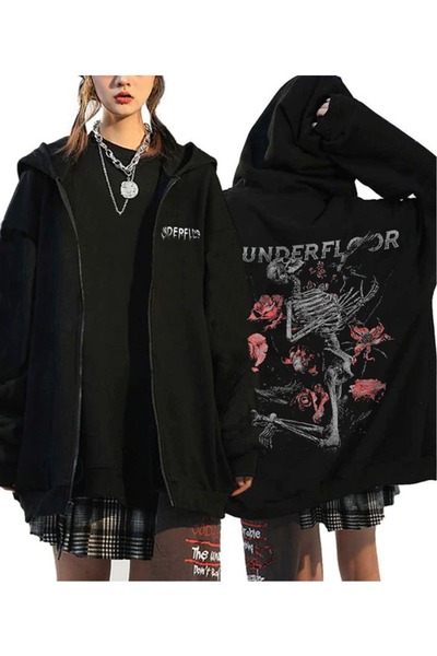 DEEFWEAR Gothic Underfloor Printed Unisex Oversize Hooded Cardigan