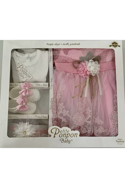 furya kids FURYA KİDS Kız Bebek 0-6 Ay Gelinlik Elbise 4 lü Mevlütlük Set Uzu...