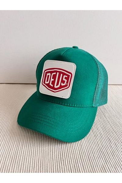 CosmoOutlet Deus Removable Logo Adjustable Unisex Sticker Mesh Benetton Green Hat