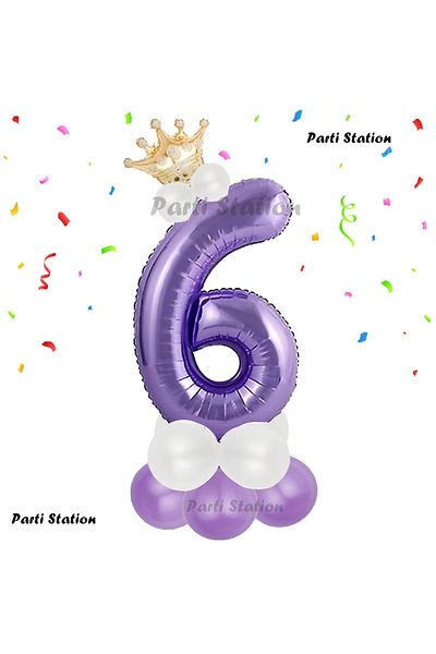 Parti Station Purple Number Balloon 6 Years Birthday Set Purple Color Lilac Color Concept Age Balloon Welcome Set