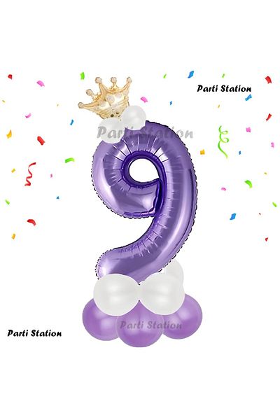 Parti Station Purple Number Balloon 9 Years Birthday Set Purple Color Lilac Color Concept Age Balloon Welcome Set