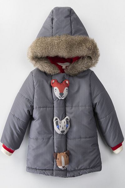PODIUM GYM Baby Trend Cute Toy Button Figured Zippered Gilded Fleece Hooded Winter Coat