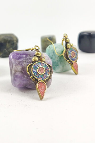 Ayya Aksesuar Boho Etnik El Yapımı Küpe Saphir Handmade Earrings Ohrringe