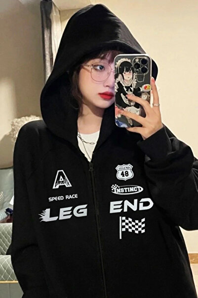 DEEFWEAR Crni legendarni kardigan sa kapuljačom i zatvaračem