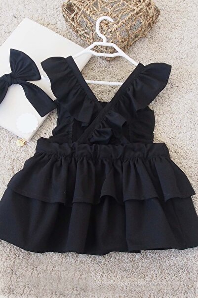 Shecco Babba Black Girl's Dress with Ruffled Straps and Layers Bandana Set 1-10 Years Old Birthday Dress