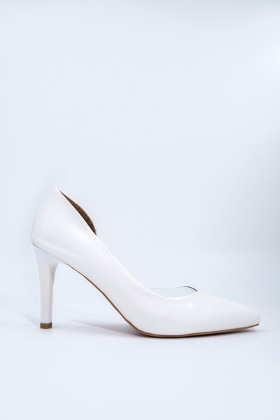 Modabuymus Beyaz Yanı Açık Şeffaf Stiletto Topuklu Kadın Ayakkabı - Lotus