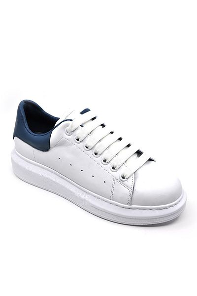Fosco Genuine Leather Men's Sneaker Shoes White Blue 9838