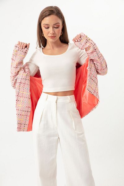 Lafaba Weiße rückenfreie Strickbluse für Damen