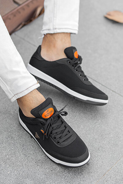 BOUIS Men's Black and White Casual Lace-Up Mesh Anti-Sweat Flexible Sneaker Classic Sports Shoes