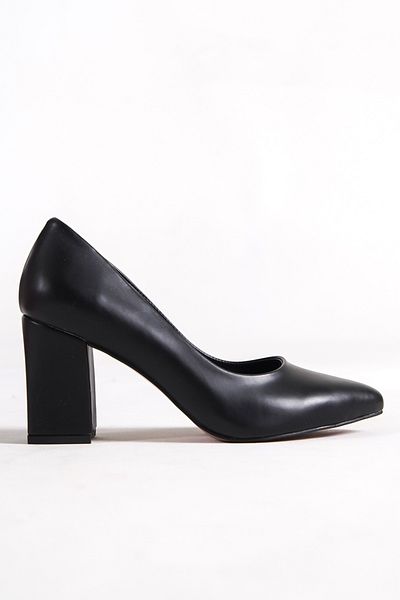 Modabuymus Black Thick Cornered Heel Stiletto Women's Shoes - Erkly