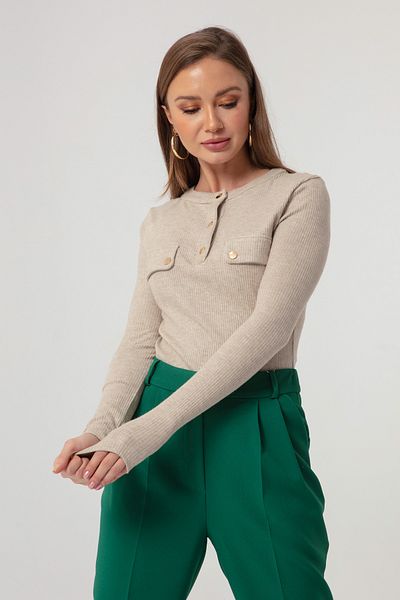 Lafaba Women's Beige Pocket Detailed Knitted Blouse
