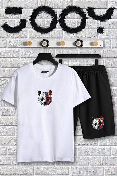 Jooy Company Λευκό Tokyo Panda εμπριμέ μπλουζάκι Oversize και χτενισμένο βαμβακερό σορτς