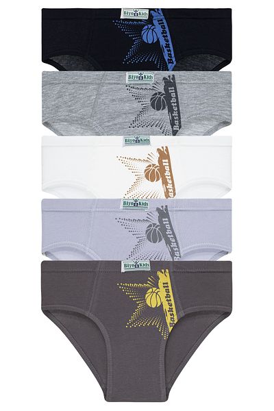 biyokids Boy's 5 Pack Colorful Slip Panties - Basketball -