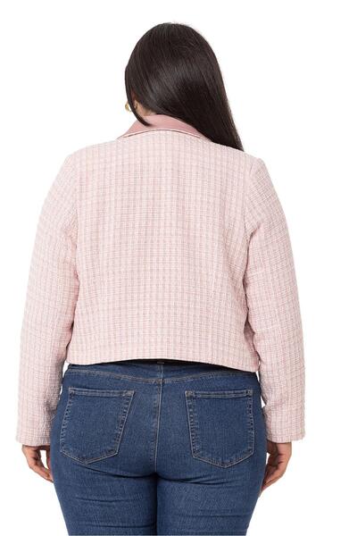 DISENTIS MODEST Large Size Double Breasted Leather Lined Short Pink Jacket