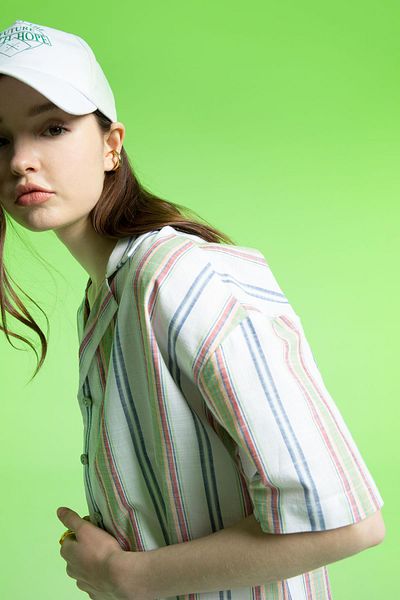 DeFacto Oversize Fit Half Sleeve 100% Cotton Shirt