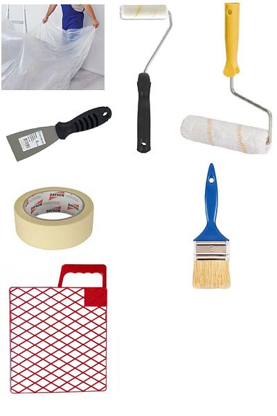 FırsatYapıMarket Painter's Set 7 Pieces Brush + Roller + Finger Roller + Grid + Dayson Tape + Protective Cover + Spatula