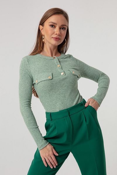 Lafaba Bluză tricotată cu buzunar, verde mentă, pentru femei