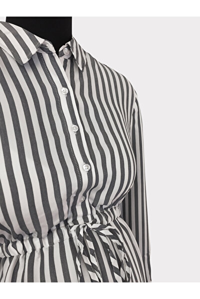 GEBE Çizgili Uzun Kol Şık Gömlek Elbise