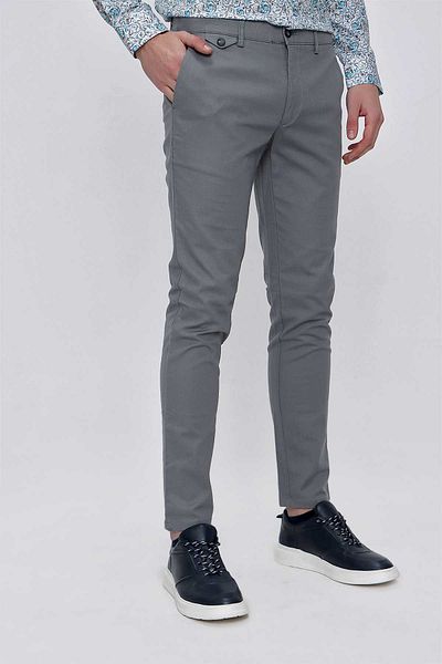Morven Men's Gray Cotton Jacquard Slim Fit Slim Fit Side Pocket Trousers