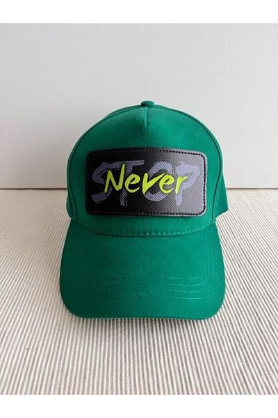 CosmoOutlet Never Stop Slogan Removable Logo Adjustable Unisex Sticker Mesh Benetton Green Cap