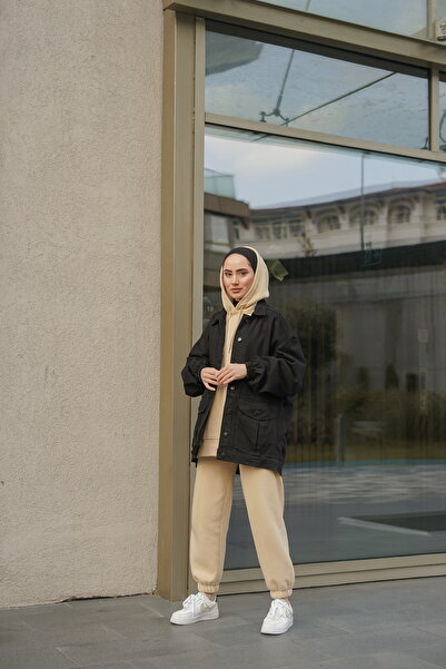 RamosWB Γυναικείο τζιν μπουφάν με oversized τσέπες με κουμπιά που κλείνει με γιακά πουκάμισο με μπαλόνι μανίκια