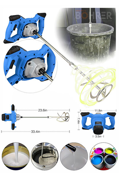 BÖHRER PROFESYONEL ELEKTRİKLİ 3200W 6 KADEME DEVİR AYARLI HARÇ BOYA ALÇI KARIŞTIRMA MAKİNESİ