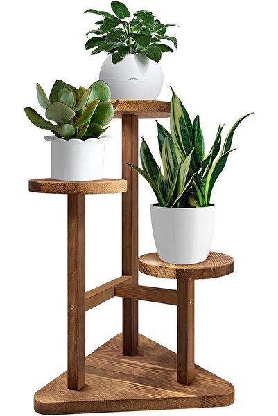 EHFM TİÇARET Mdf Modern 3'lü Kasnaklı Çiçeklik Saksılık