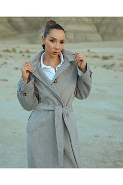 Zirve Belden Bağlamalı Düğmeli Uzun Kaban