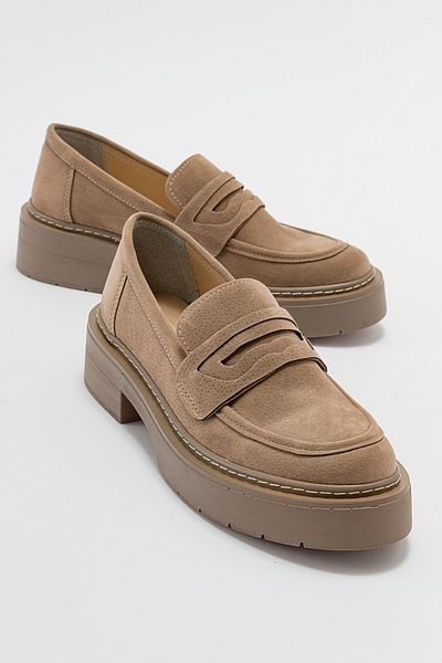 LuviShoes Γυναικεία Loafer Παπούτσια NONTE Σκούρο Μπεζ Suede