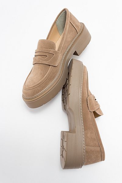 LuviShoes Γυναικεία Loafer Παπούτσια NONTE Σκούρο Μπεζ Suede
