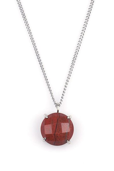 Alibaba Doğaltaş Red Jasper Natural Stone Silver Colored Necklace
