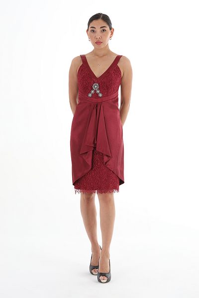 Balizza BLZ-THICK STRAP WITH LACE AND RUBBER STONE ACCESSORIES SILK EVENING DRESS