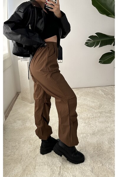 NET OF NOT Kahverengi Ayarlanabilir Bel Paraşüt Kumaş Pantolon
