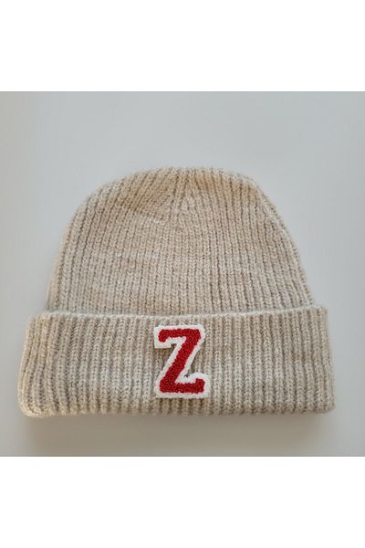 initialess Z Letter Mohair Folded Knitted Stone Wool Beret