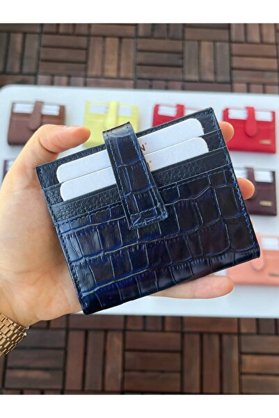 DERKON NEW STYLE UFAK GENUINE LEATHER WALLET Crocodile Patterned NAVY BLUE