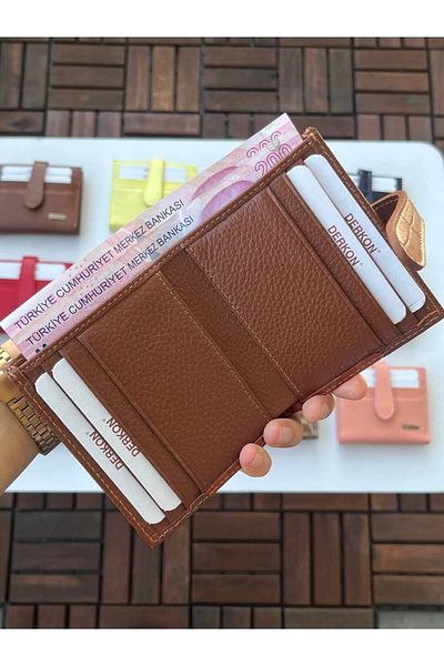 DERKON NEW STYLE UFAK GENUINE LEATHER WALLET Crocodile Patterned Tan