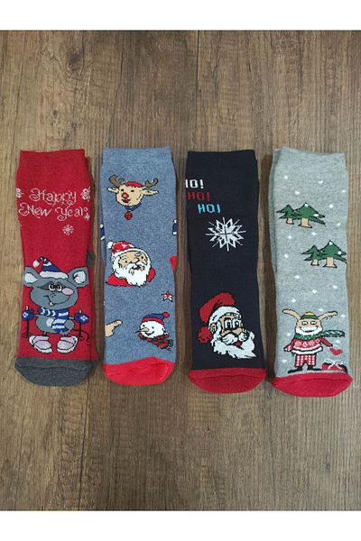 Leement socks Детски хавлиени чорапи 4 чифта дебели памучни зимни коледни шарки