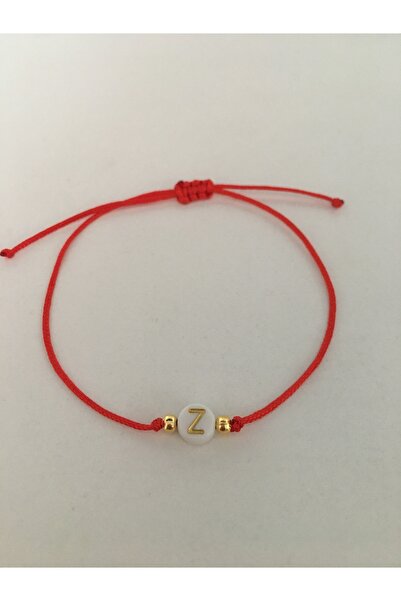 bygüneşaccessories Z Harfli Boncuklu Kırmızı Ip Şans Bilekliği