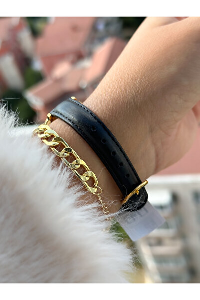 Q&Q Brand Retro Black Color, 24 Months Warranty, Waterproof, Leather Strap with Numbers Women's Wristwatch+Bracelet