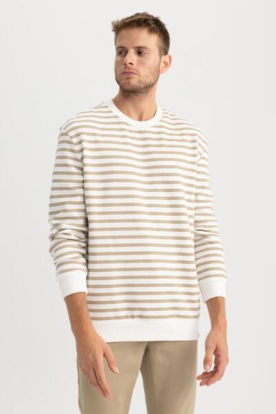 DeFacto Comfort Regular Fit Rahat Kalıp Bisiklet Yaka Çizgili Sweatshirt A6542ax23au