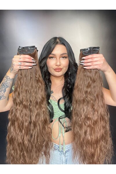 Suzan Peruk Afro Dalgalı 8 Parça Çıt Çıt - Καφέ Καραμέλα